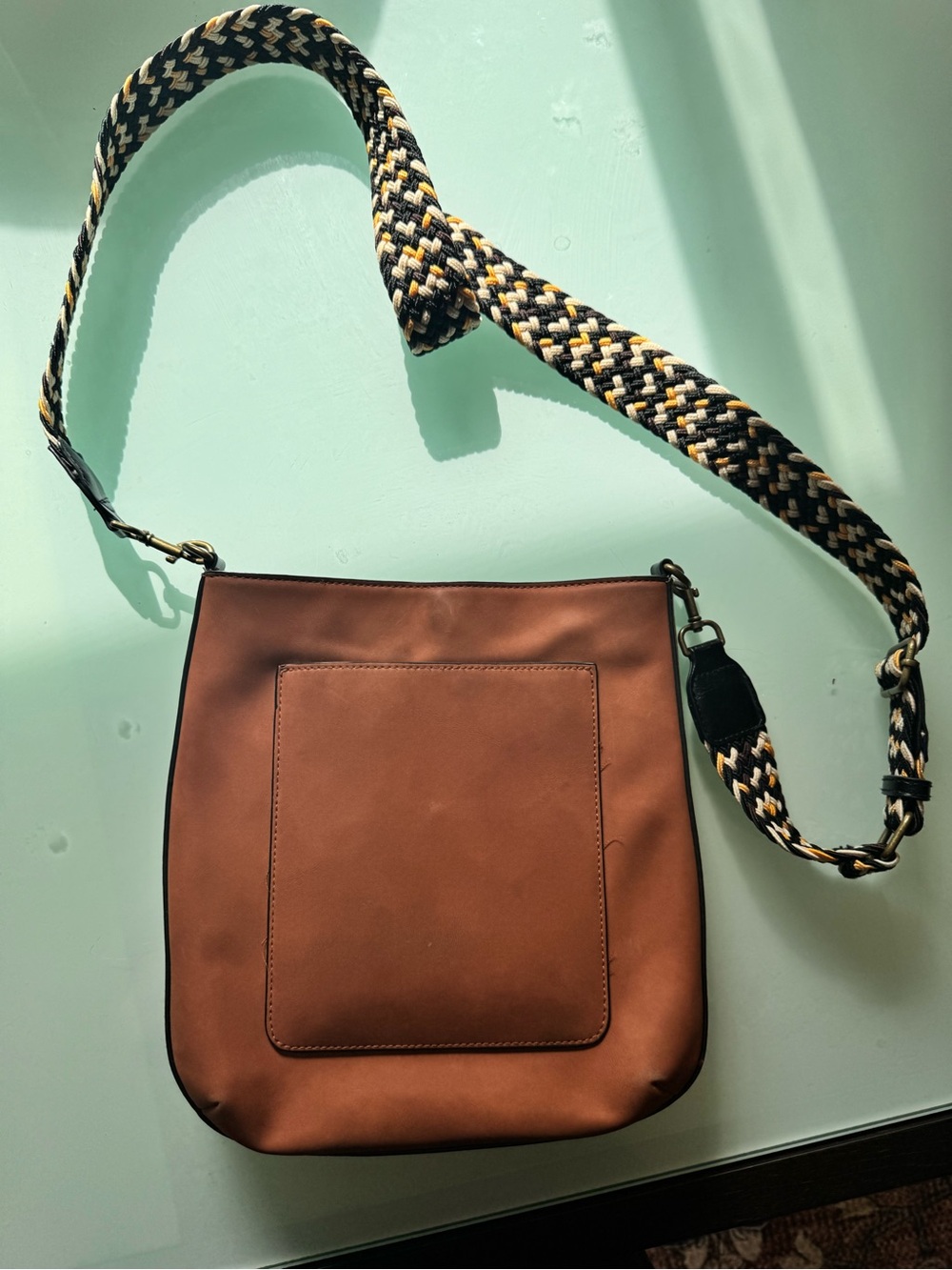 Universal Thread Tan/Brown Leather Crossbody with Braided Strap